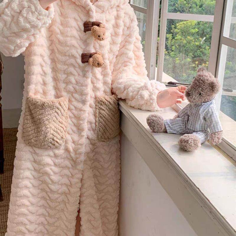 睡袍女2025新款秋冬季珊瑚绒加厚连帽浴袍长款睡衣女家居服款睡裙,淘宝优惠券,粉丝福利购,淘宝优惠卷