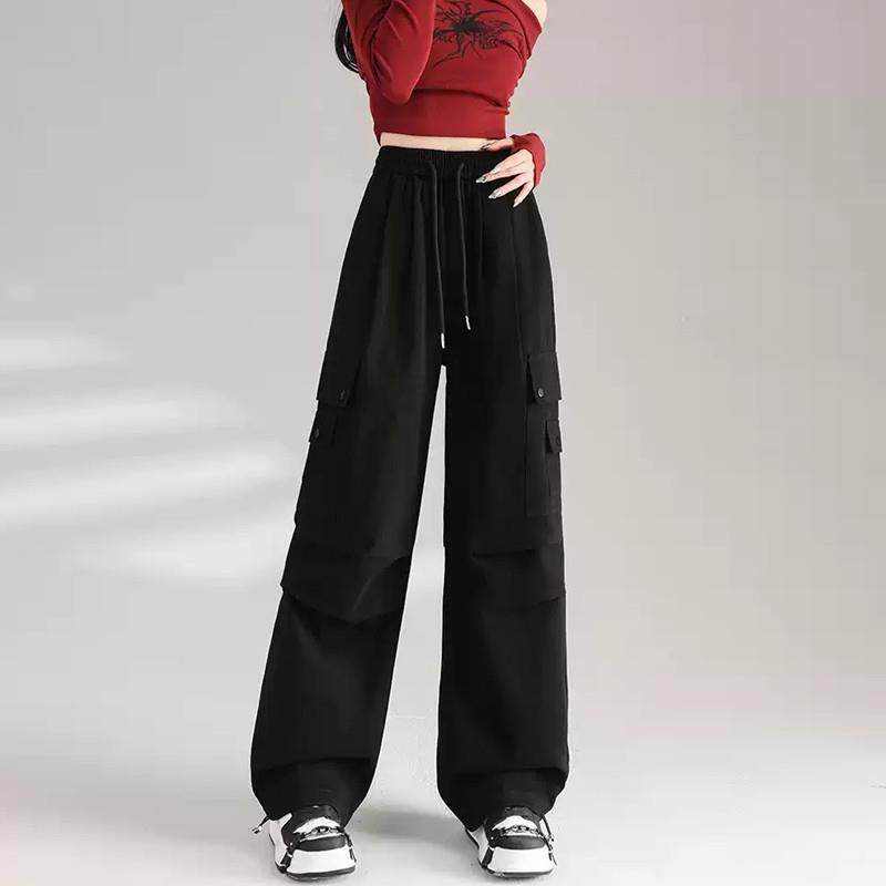 美式红色阔腿工装裤女春季2025新款宽松束脚运动休闲裤子,淘宝优惠券,粉丝福利购,淘宝优惠卷