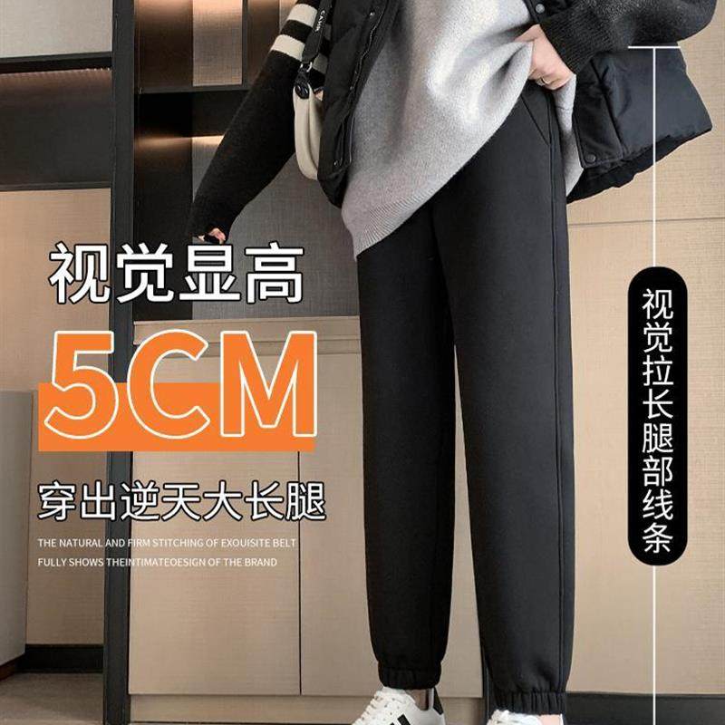 加绒运动裤女秋冬2024新款加厚灰色卫裤高腰束脚冬季羊羔绒棉裤子,淘宝优惠券,粉丝福利购,淘宝优惠卷