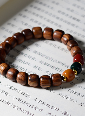 简约个性檀木白玉菩提佛珠手串简约三色复古潮流文玩手链礼品