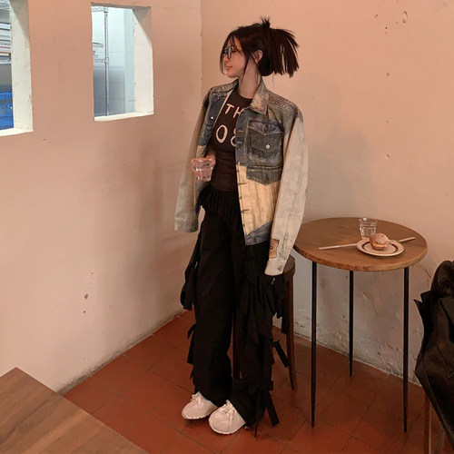 IUIU ONLINE 甜酷女孩 蝴蝶结工装裤休闲帅气大口袋宽松阔腿裤女 - 图1