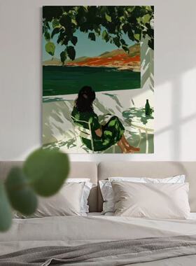 简美慵懒风手绘油画客厅卧室