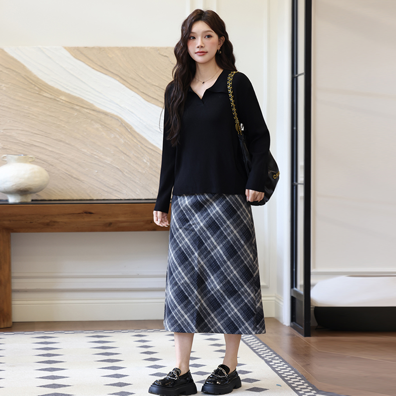 绮娑大码胖MM复古格子直简半身裙女秋冬季毛呢a字中长款微胖裙子 - 图0