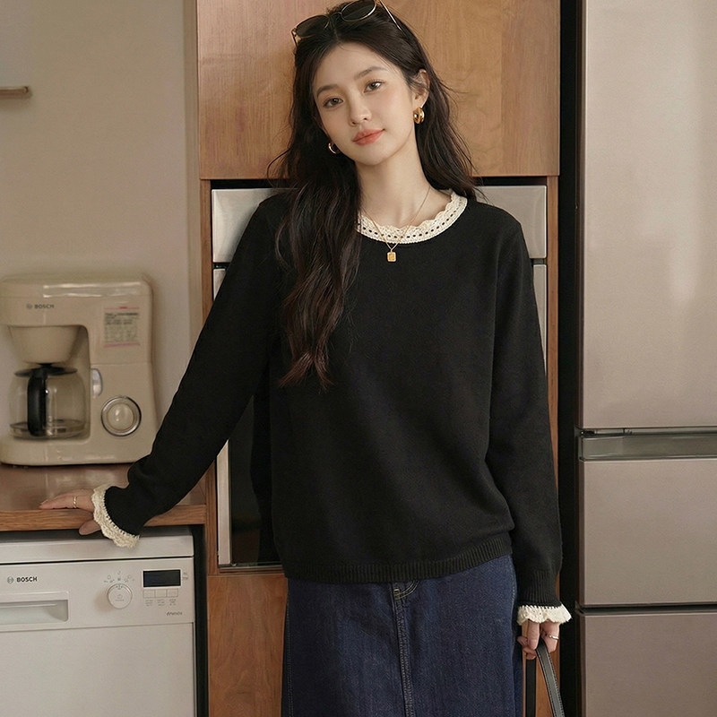 大码女装长袖上衣秋冬新款气质胖MM宽松显瘦蕾丝拼接毛衣打底衫女,淘宝优惠券,粉丝福利购,淘宝优惠卷