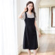 Qisu large-size dress with a slit fake two-piece solid color splicing fat mm knit fake two-piece A-line waist-hugging strap skirt