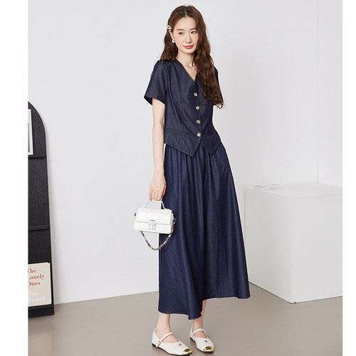 绮娑大码女装开衫上衣2026年夏季新款V领显瘦胖MM天丝牛仔衬衫 - 图1