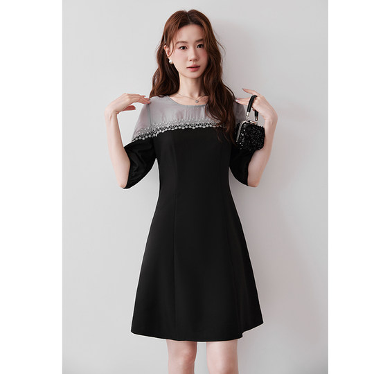 绮娑夏季新款大码女装气质假两件收腰A字裙显瘦蕾丝胖MM连衣裙