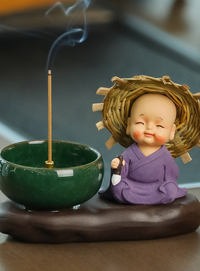 创意禅意香薰炉家居摆件树脂工艺品新款四不和尚办公桌线香盘香炉