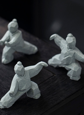 新中式太极功夫武侠人物创意摆件家居桌面茶桌造景茶宠装饰工艺品