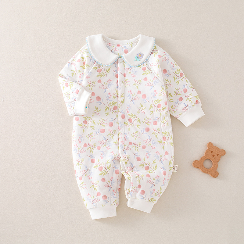 婴儿连体衣秋冬衣服夹棉保暖春秋装a类婴幼儿女宝宝早秋睡衣60克 - 图1