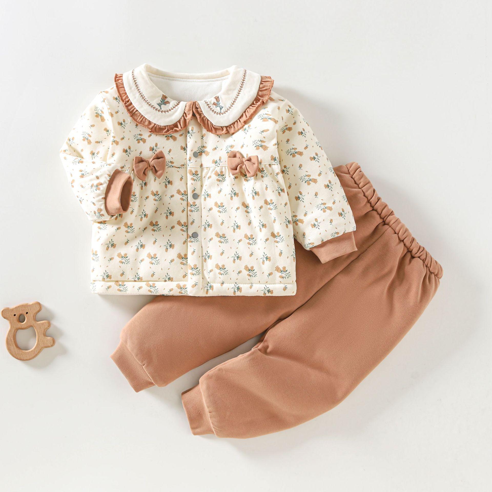 婴儿秋冬衣服分体套装加厚男女童外套宝宝冬季外出儿童棉服120克 - 图0