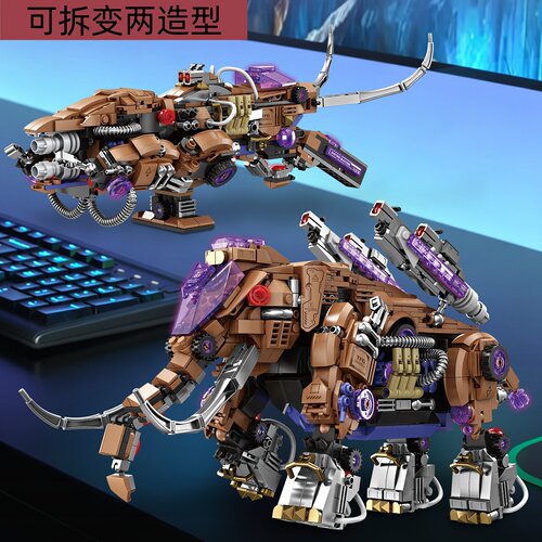 积木拼装神兽圣兽青龙猛犸象机甲战车可拆变合体儿童男孩玩具礼物 - 图2