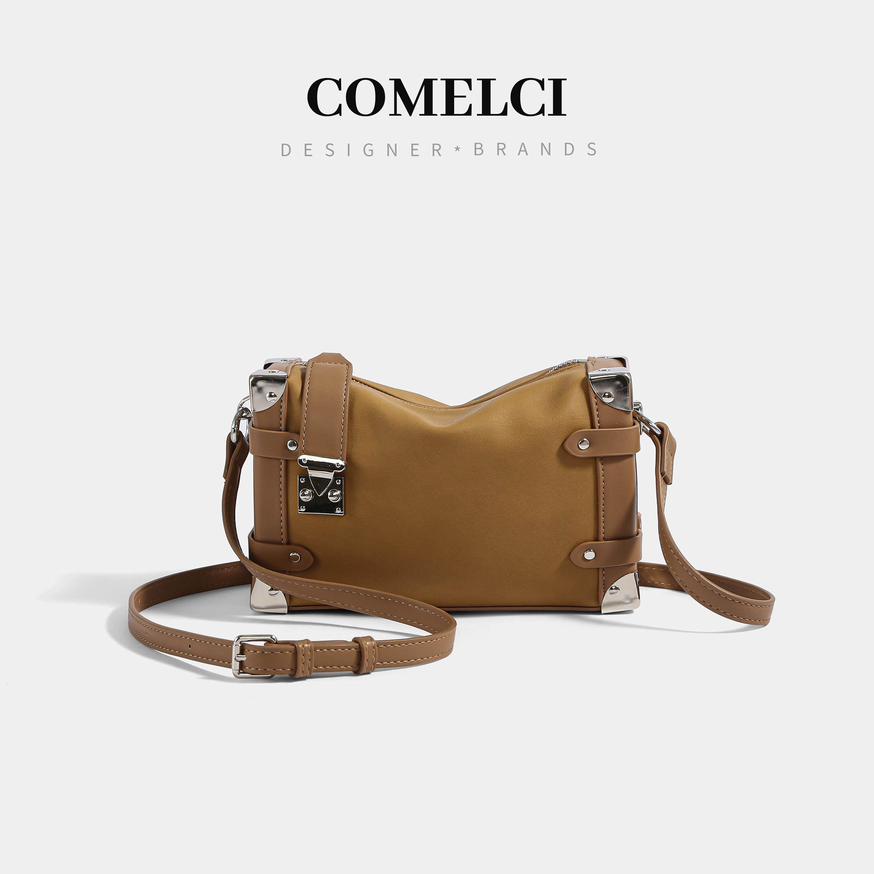 【大牌平替】复古磨砂皮钮钉高质感单肩斜挎包腋下包手提盒子包女,淘宝优惠券,粉丝福利购,淘宝优惠卷