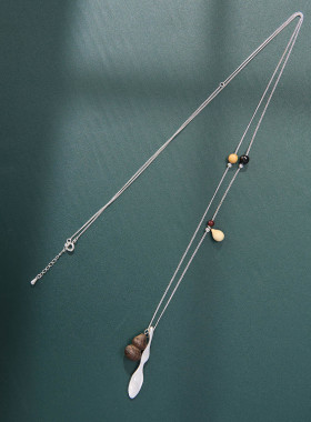 轻奢ins风檀木葫芦银色毛衣项链