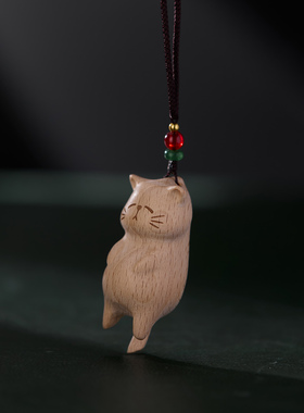 慵懒猫木质猫咪吊坠百搭毛衣项链