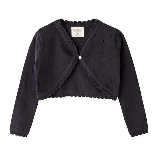 Girls knitted cardigan jacket thin spring and summer baby pure cotton black short shawl