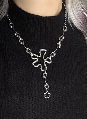 日韩系ins风金属风花朵螺旋几何拼接项链小众y2k辣妹复古甜酷叠戴