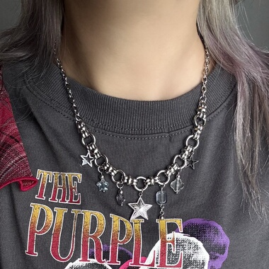 朋克摇滚星星五角星花朵几何串珠拼接项链小众y2k复古甜酷日韩ins