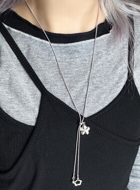 日韩系ins金属风花朵抽拉调节蛇骨项链小众y2k甜酷简约复古百搭