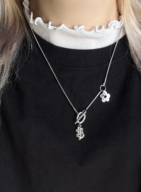 日韩系ins风可爱复古花朵圈圈ot扣蛇骨项链小众y2k甜酷叠戴简约