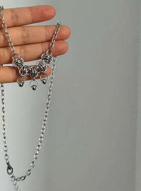 韩系ins风朋克风金属圈圈打结拼接项链小众设计y2k百搭复古锁骨链