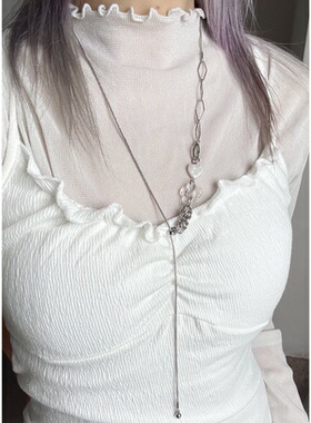 日韩系ins风复古镂空花朵爱心几何抽拉调节蛇骨长项链小众y2k甜酷