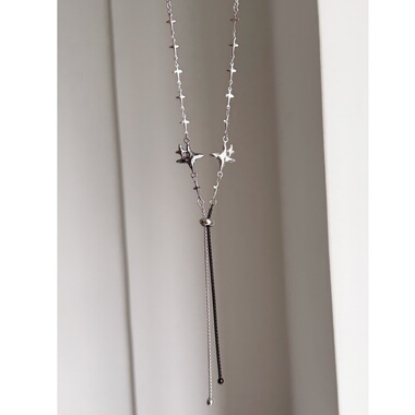 日韩系ins金属风黑银色十字星抽拉可调节项链小众复古甜酷y2k星星
