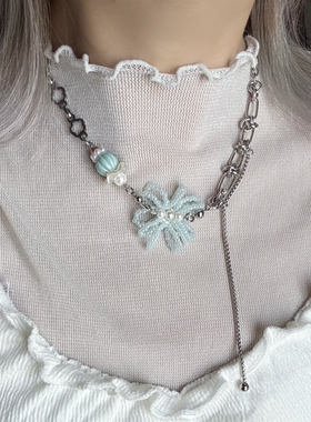 日韩系ins风果冻串珠花朵拼接项链小众设计复古y2k甜酷可爱锁骨链
