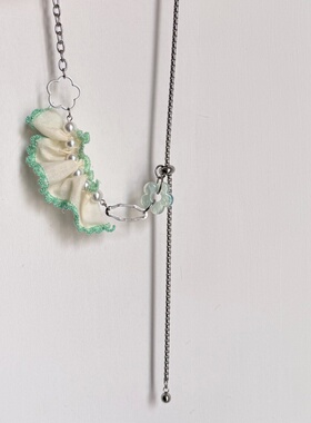 日韩系ins等绿色花朵蕾丝花边抽拉调节项链小众复古y2k甜酷锁骨链