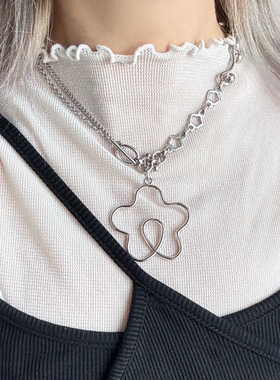 日韩系ins风可爱金属线条花朵螺旋ot扣项链小众y2k复古甜酷叠戴