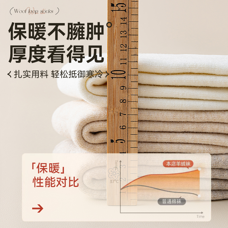 羊绒小腿袜女秋冬季加绒加厚款保暖半筒长袜女士羊毛长筒袜睡眠袜 - 图2