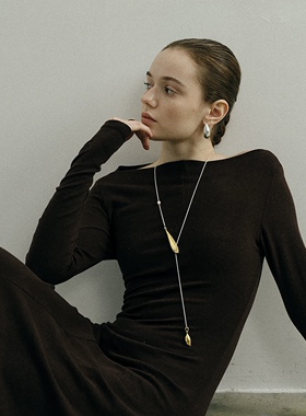 贾静雯同款果荚双面叶片长项链极简多戴法复古百搭小众设计感配饰