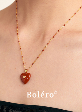 原创设计红色爱心吊坠项链小众气质珐琅立体彩釉饰品女26新款时尚