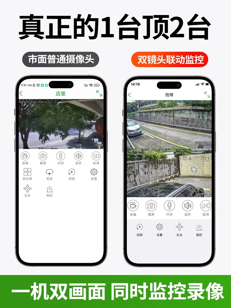 天视通seetong无线摄像头室外全彩夜视双目枪球机联动监控双画面 - 图0