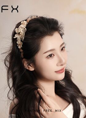【南法花田】手钩拉菲草花朵发箍女时尚草编度假风发饰
