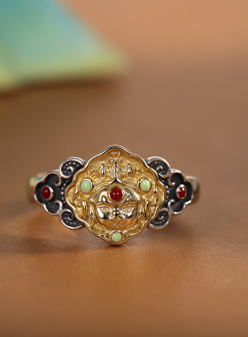 通体S925纯银雕刻扎基拉姆戒指时尚个性女款百搭个性开口指环