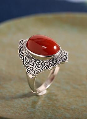 s925银饰品南红女士戒指