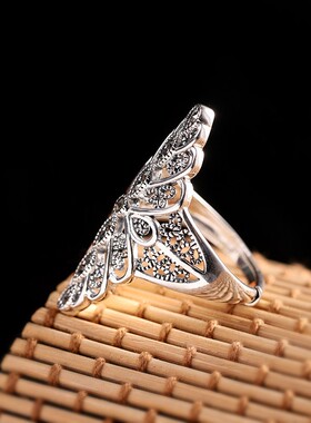 纯银开口复古泰银戒指指环