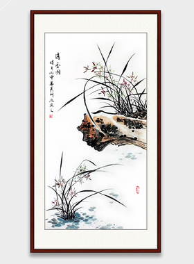专业手工花鸟竖幅兰石国画水墨画