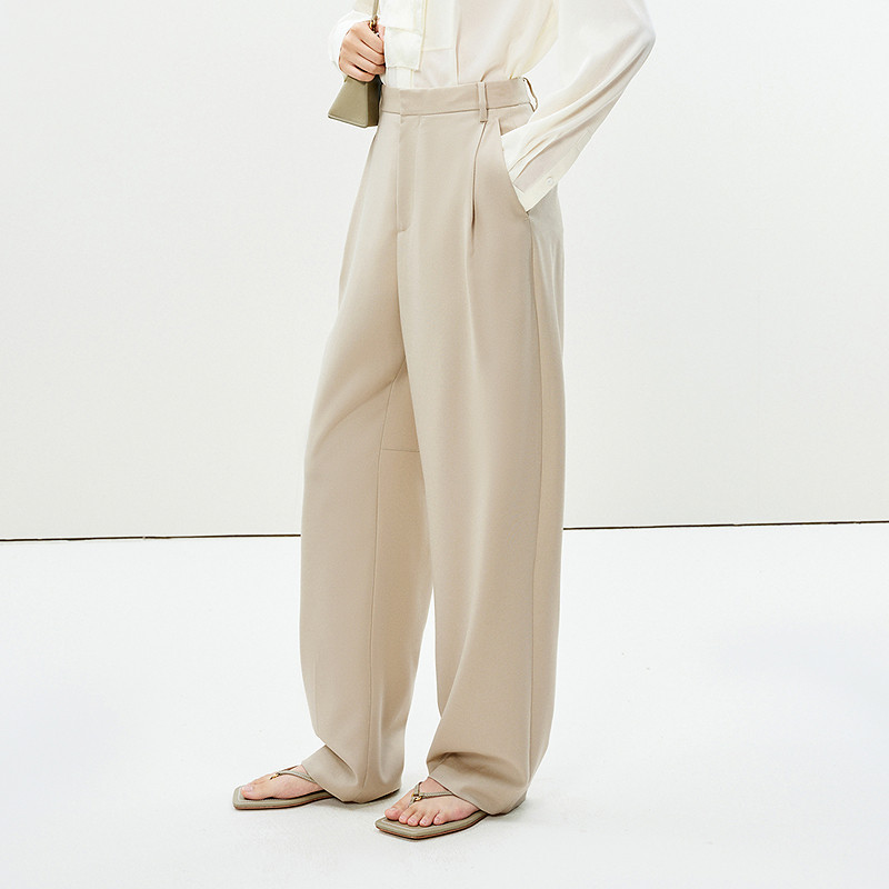 LESS春通勤压褶时尚香蕉裤舒适绵羊毛锥形休闲长裤女2P2E12960