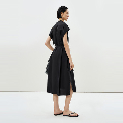 【0压系列】LESS夏季环保铜氨棉垂感舒适包袖短袖连衣裙2P5G13200 - 图1