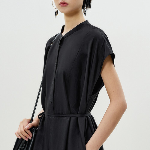 【0压系列】LESS夏季环保铜氨棉垂感舒适包袖短袖连衣裙2P5G13200 - 图2