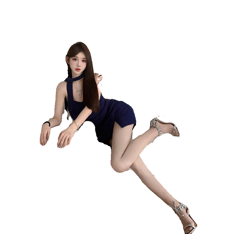 【TiTi美少女】藏蓝色无袖抹胸连衣裙女春季御姐风收腰开叉包臀裙,淘宝优惠券,粉丝福利购,淘宝优惠卷