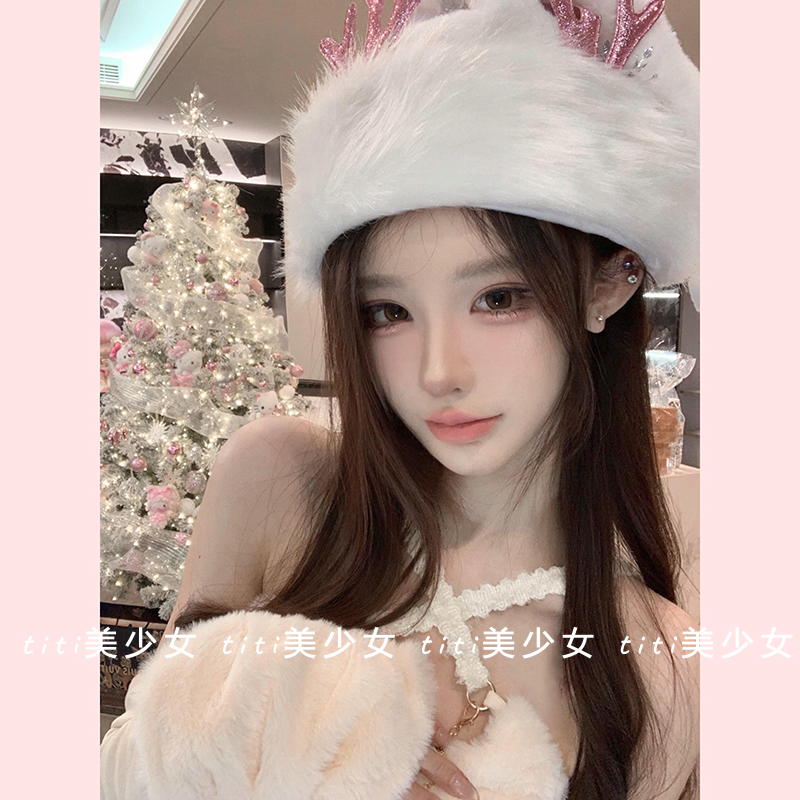 【TiTi美少女】毛茸茸交叉性感露肩袖套纯欲风吊带挂脖打底上衣,淘宝优惠券,粉丝福利购,淘宝优惠卷