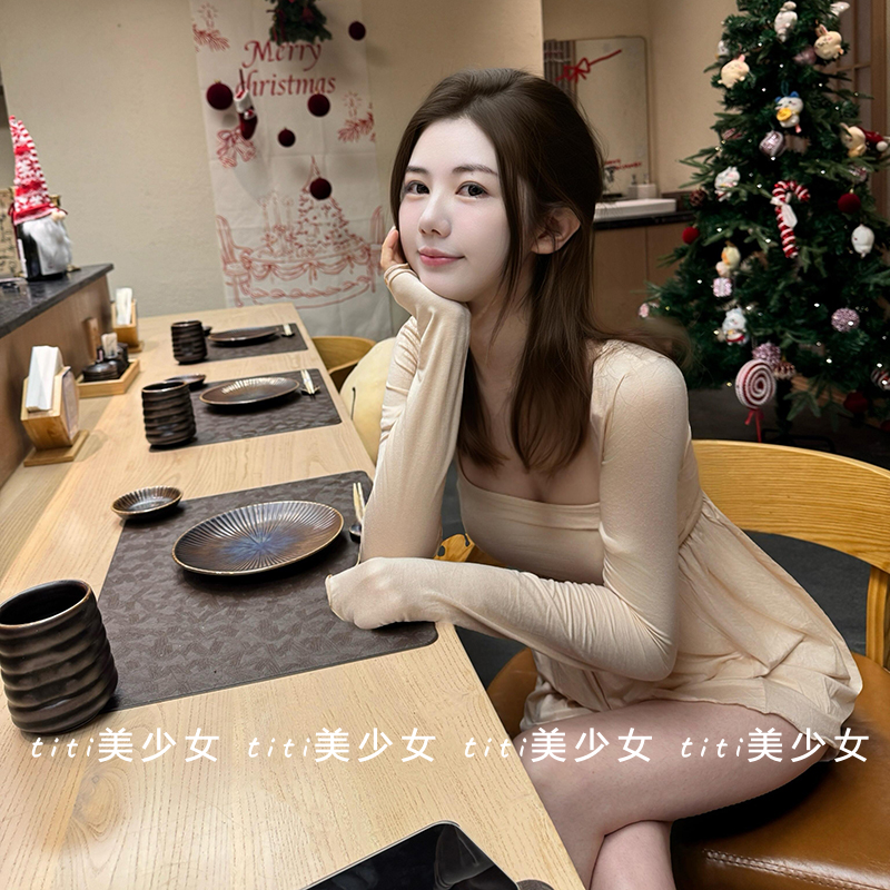 【TiTi美少女】纯欲风性感杏色裙摆抹胸背心+开衫女两件套套装,淘宝优惠券,粉丝福利购,淘宝优惠卷