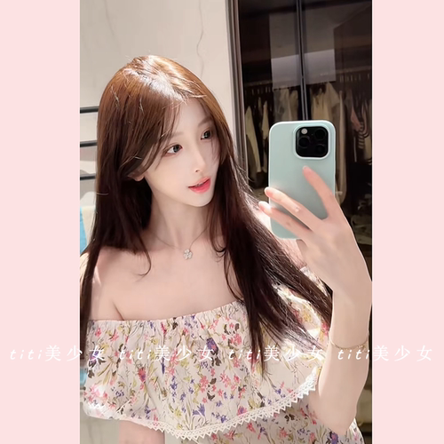【TiTi美少女】淑女手工串珠花边纯欲一字肩设计短款上衣T恤小衫 - 图3