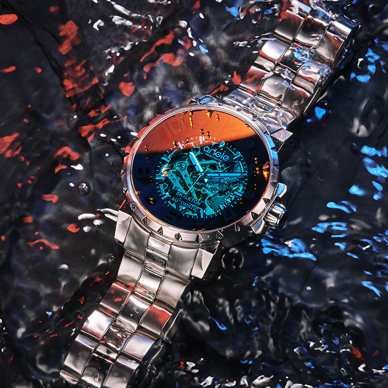 angie男士正品镂空全自动机械表 angie昕亿威国产腕表