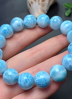 正品天然多米尼加冰种拉利玛海纹石14mm圆珠手串蓝纹手链珠宝饰品