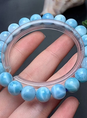 正品天然多米尼加冰种拉利玛海纹石9mm圆珠手串龟纹手链珠宝饰品