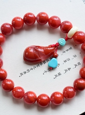 正品天然川料南红9mm圆珠手串女款手链文玩工艺时尚百搭珠宝饰品